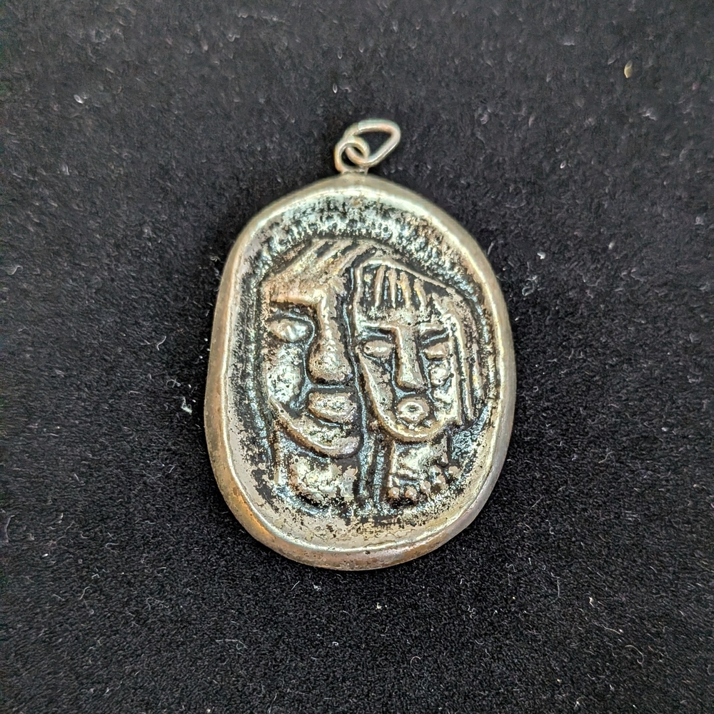 Vintage Modernist Pendant Mother and child Statement Jewelry Janos Percz style